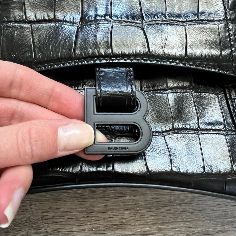 Balenciaga Black Croc XS Soft Hourglass Bag - Picture 4 of 15
